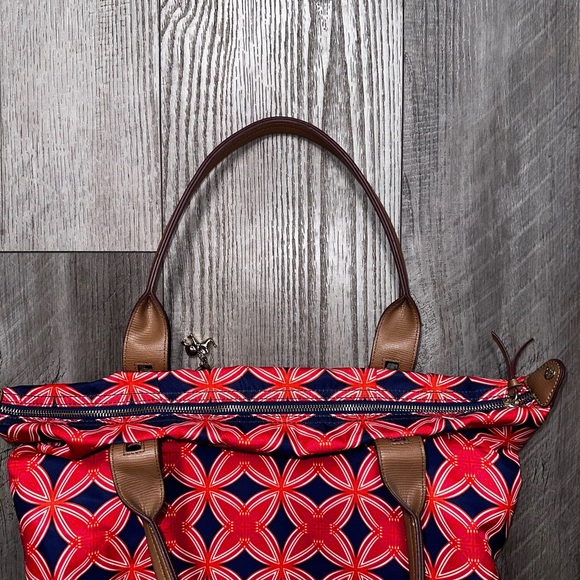 Stella & Dot navy red brown tote large travel baby bag shoulder luggage - Picture 10 of 12